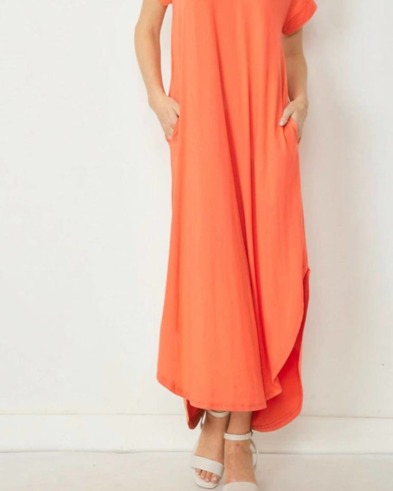Front of a model wearing a size Large Everyday Maxi Dress In Orange in Orange by entro. | dia_product_style_image_id:344742